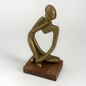 The Thinker Abstract Statue Yoga Figurine Sculpture Gold Wood Home‎ Decor